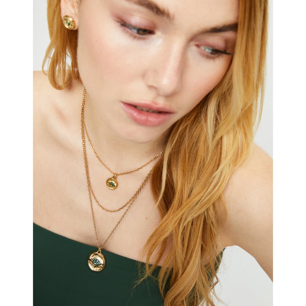 Unode50 18K Gold Plated Multi Strand Chain an Eye Necklace - COL2042 - MococoUNOde50COL2042Necklace