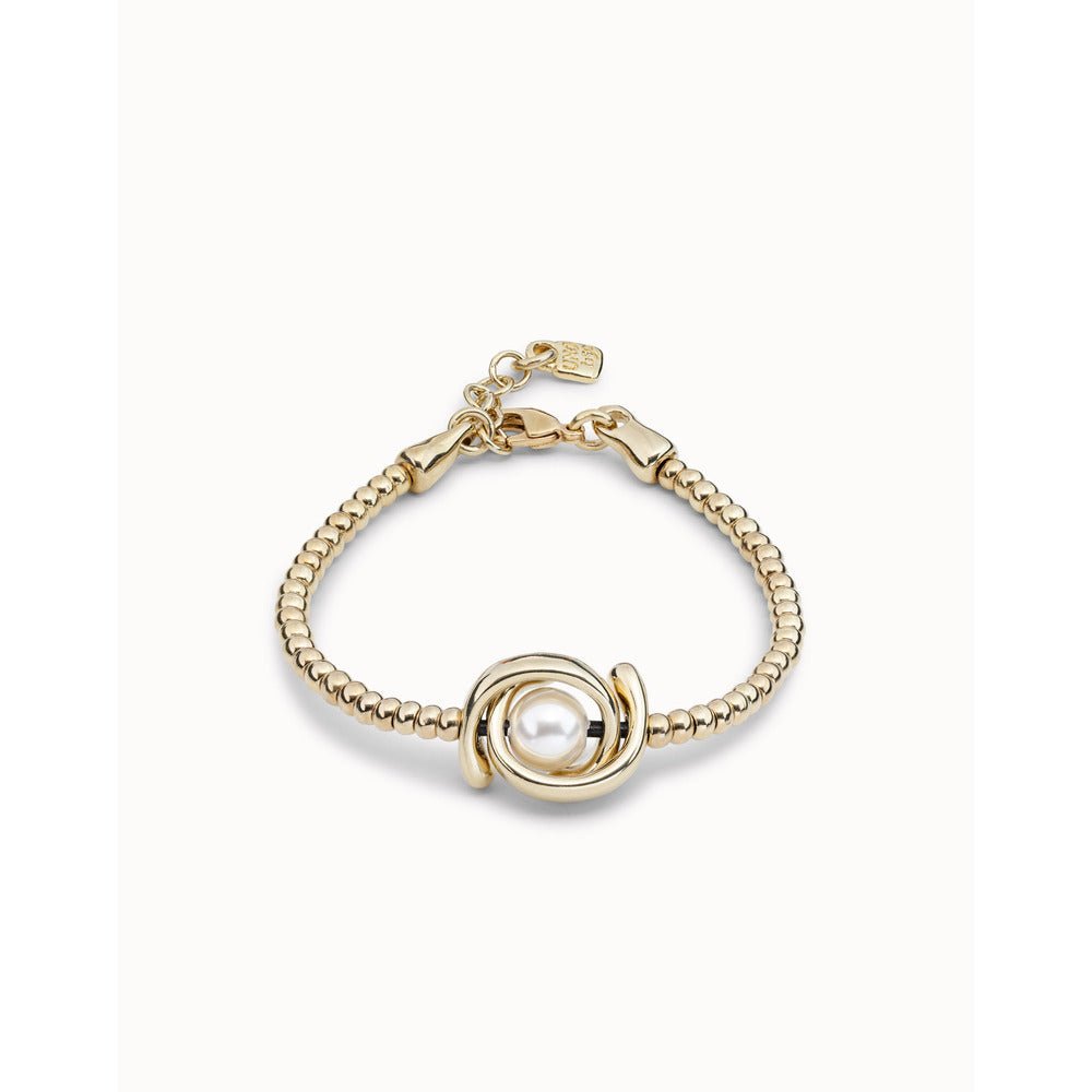 UNOde50 18K Gold - Plated One Strand Elastic Bracelet With Double Moon Bead - MococoUNOde50PUL2212BPLOROBracelet
