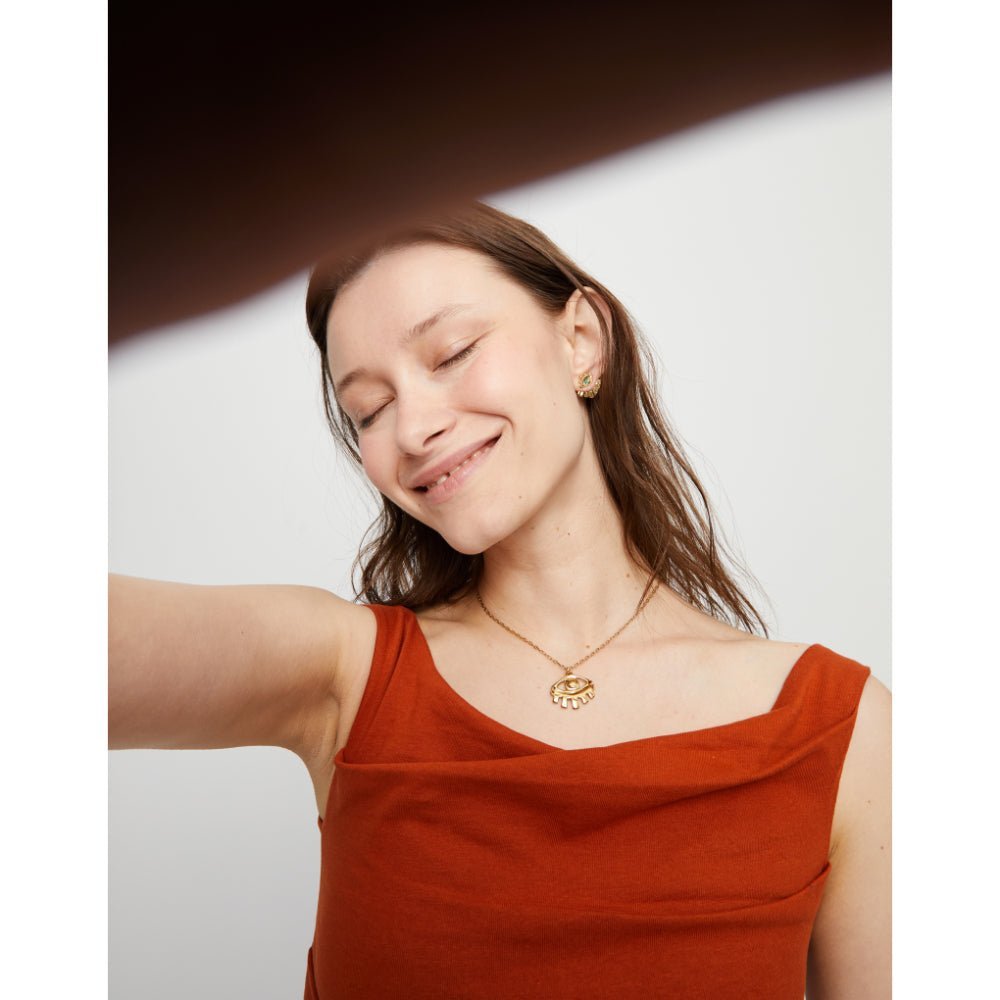 Unode50 18K Gold Plated Short Pendant Chain Small Eye Necklace - MococoUNOde50COL2035Necklaces