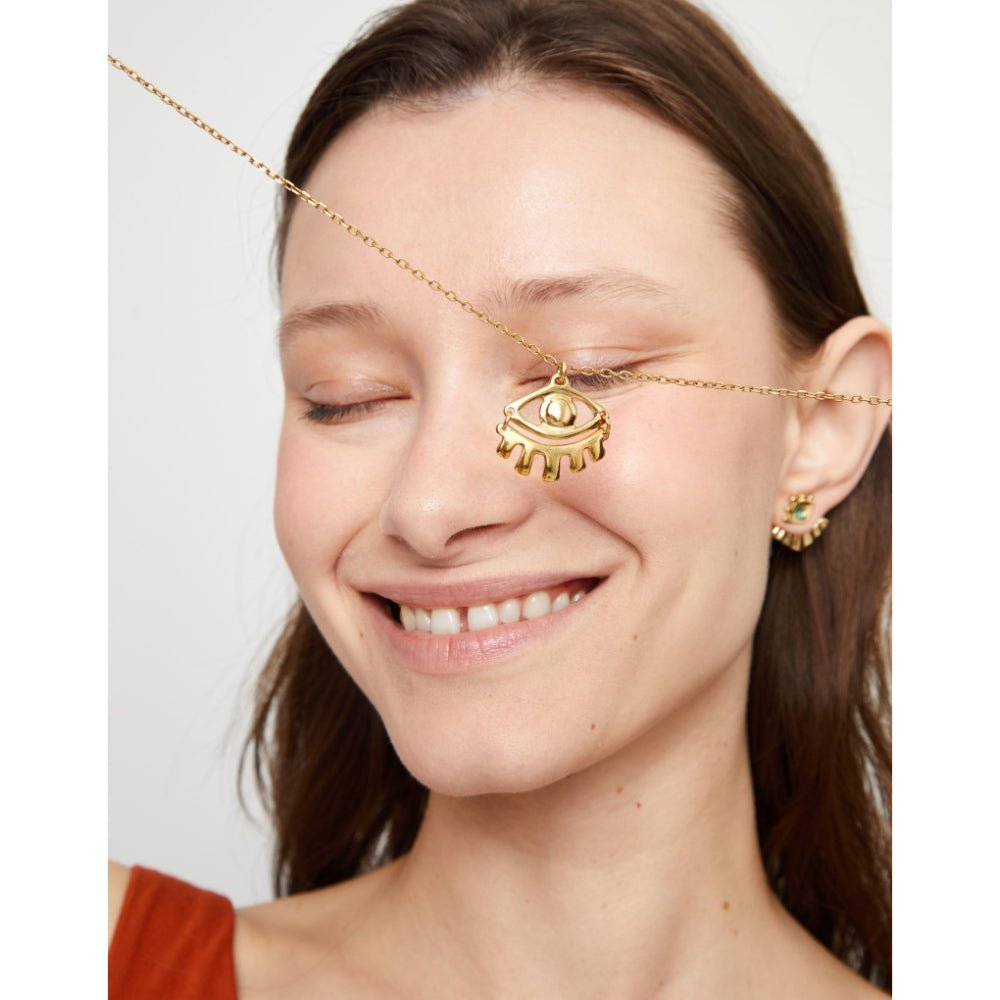 Unode50 18K Gold Plated Short Pendant Chain Small Eye Necklace - MococoUNOde50COL2035Necklace