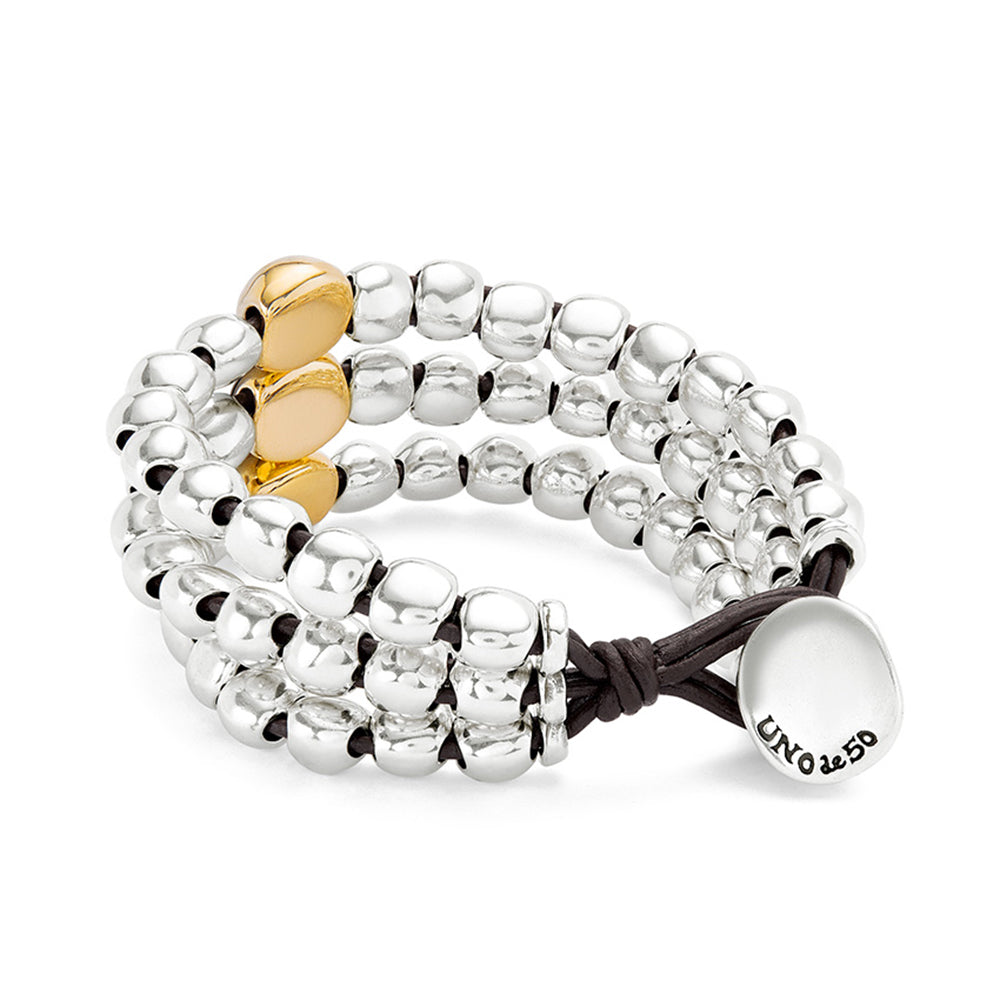 Unode50 18K Gold Plated Three Strand Beaded Leather Bracelet image 2