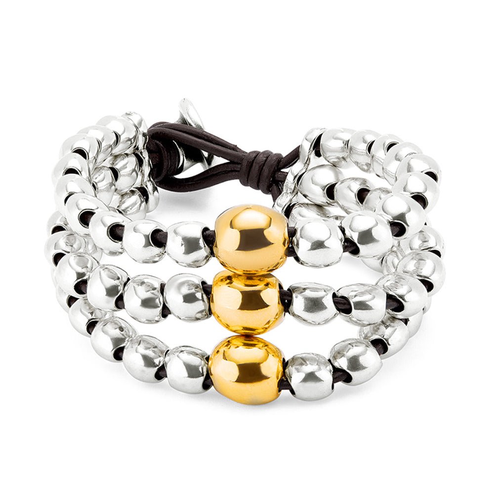 Unode50 18K Gold Plated Three Strand Beaded Leather Bracelet - MococoUNOde50PUL2550OROMTL0MBracelets