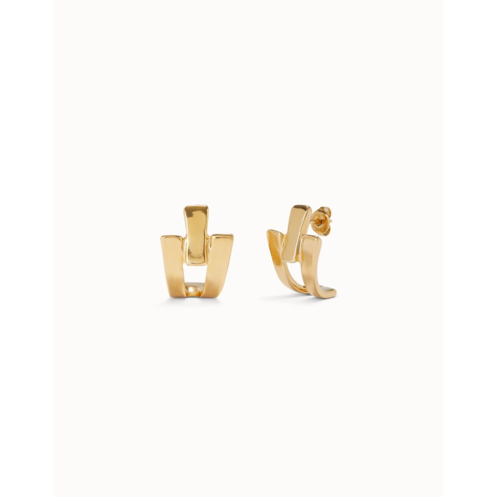 Unode50 18k Gold Plated Triple-Curve Stud Earrings - MococoUNOde50PEN0979ORO0000UEarrings
