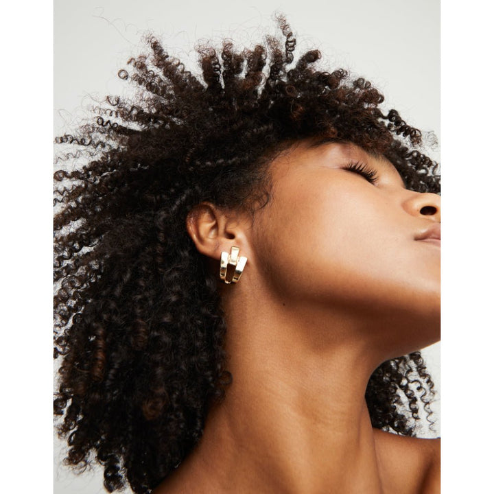 Unode50 18k Gold Plated Triple - Curve Stud Earrings - MococoUNOde50PEN0979OROEarrings