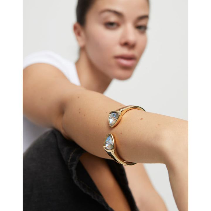 Unode50 18k Gold Plated Two Multicolored Crystals Bangle Bracelet image 3