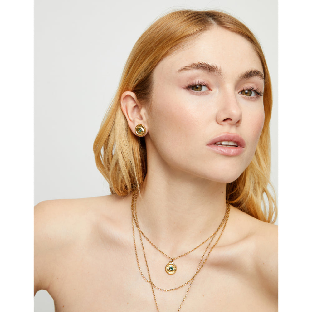 Unode50 18K Gold Plated Verde Crystal Stud Earrings image 1