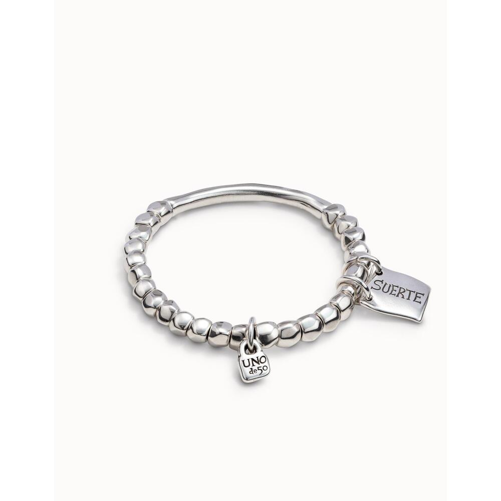 UNOde50 Bead Bracelet With Tubular Piece And Silver - Plated Plate With Message - MococoUNOde50PUL1210MTL000 - S/MBracelet