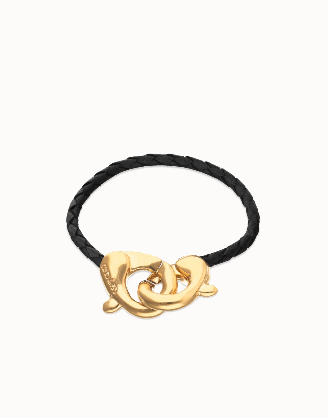 UNOde50 Black Interlocking Carabiner 18k Gold Leather Bracelet - MococoUNOde50PUL2573NGRORO0MBracelets