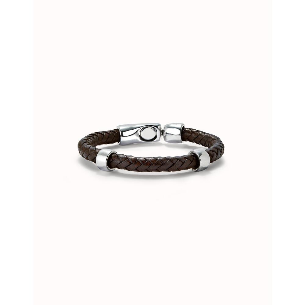 UNOde50 Braided Leather With 2 Sterling Silver - Plated Circles Bracelet - MococoUNOde50PUL2459MARMTL0L8435302485620Bracelet