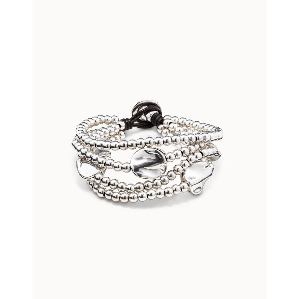 UNOde50 Brown Leather Three Strand Bracelet With Sterling Silver - Plated Details - MococoUNOde50PUL0854MTLMAR - S/MBracelet