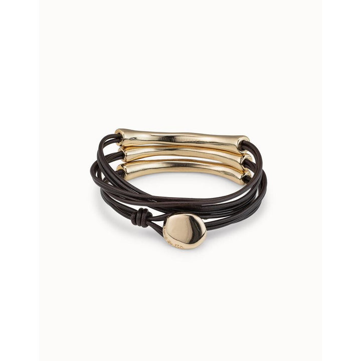UNOde50 Brown Leather Three Strand Bracelet With Sterling Silver/Gold - Plated Details - MococoUNOde50PUL0856MARMTL - S/MBracelet
