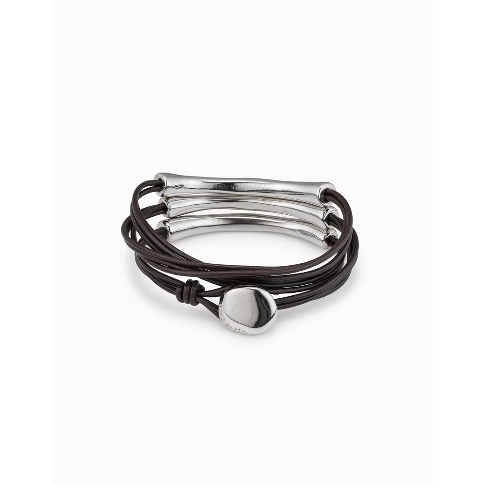UNOde50 Brown Leather Three Strand Bracelet With Sterling Silver/Gold - Plated Details - MococoUNOde50PUL0856MARMTL - S/MBracelet