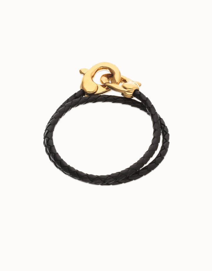 UNOde50 Double Black Leather Bracelet Interlocking Carabiner 18K Gold - MococoUNOde50PUL2575NGRORO0LBracelets