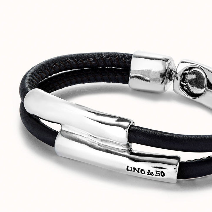 UNOde50 Double Brown/Camel Leather Sterling Silver - Plated Bracelet With Two Tubes - MococoUNOde50PUL2464MARMTL - LBracelets