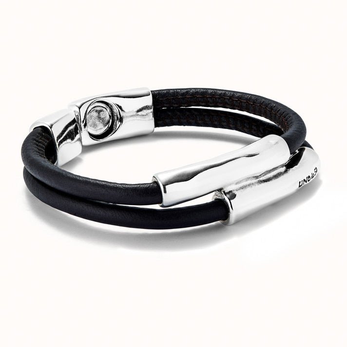 UNOde50 Double Brown/Camel Leather Sterling Silver - Plated Bracelet With Two Tubes - MococoUNOde50PUL2464MARMTL - LBracelets
