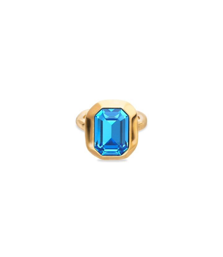 UNOde50 Gold Faceted Blue Crystal Rectangular Ring - MococoUNOde50ANI0864AZUORO12Rings