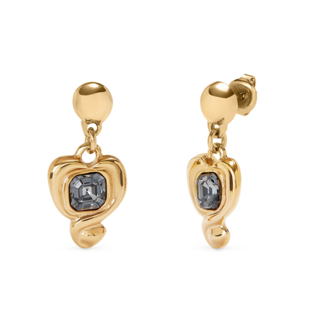 UNOde50 Gold Hanging Heart and Black Crystal Earrings - MococoUNOde50PEN0997NGRORO0UEarrings