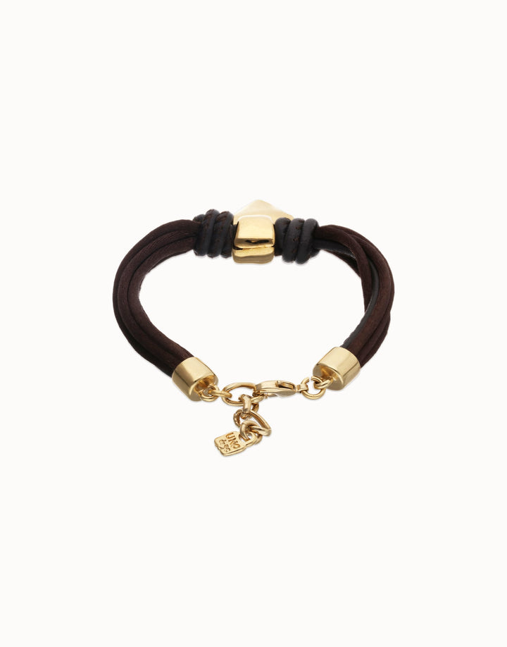 UNOde50 Gold Heart Brown Silk Thread and Leather Bracelet - MococoUNOde50PUL2640MARORO0M8435302499429Bracelets