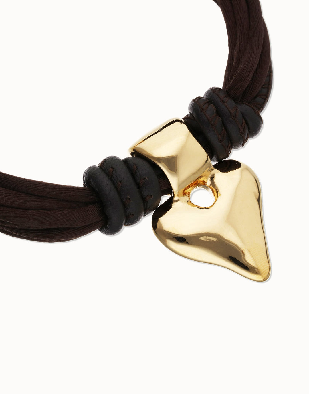 UNOde50 Gold Heart Brown Silk Thread and Leather Bracelet - MococoUNOde50PUL2640MARORO0M8435302499429Bracelets