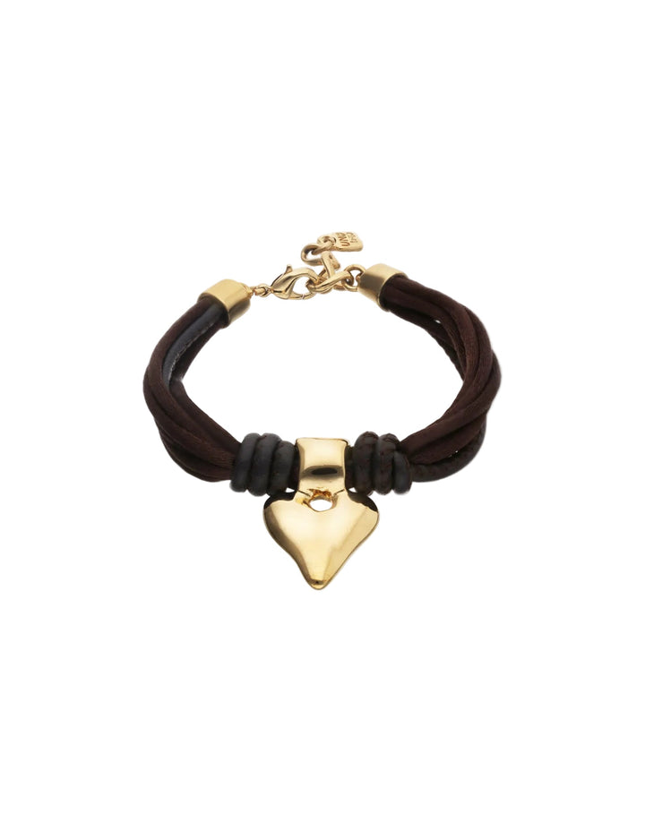 UNOde50 Gold Heart Brown Silk Thread and Leather Bracelet - MococoUNOde50PUL2640MARORO0M8435302499429Bracelets