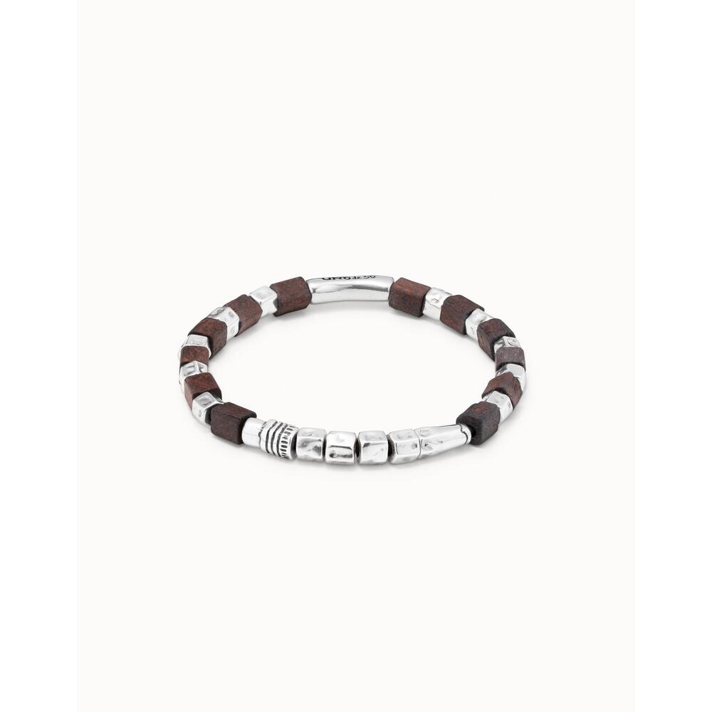 UNOde50 Leather Bracelet With Sterling Silver - Plated Pieces And Wooden Beads - MococoUNOde50PUL1635MARMTL - S/LBracelet