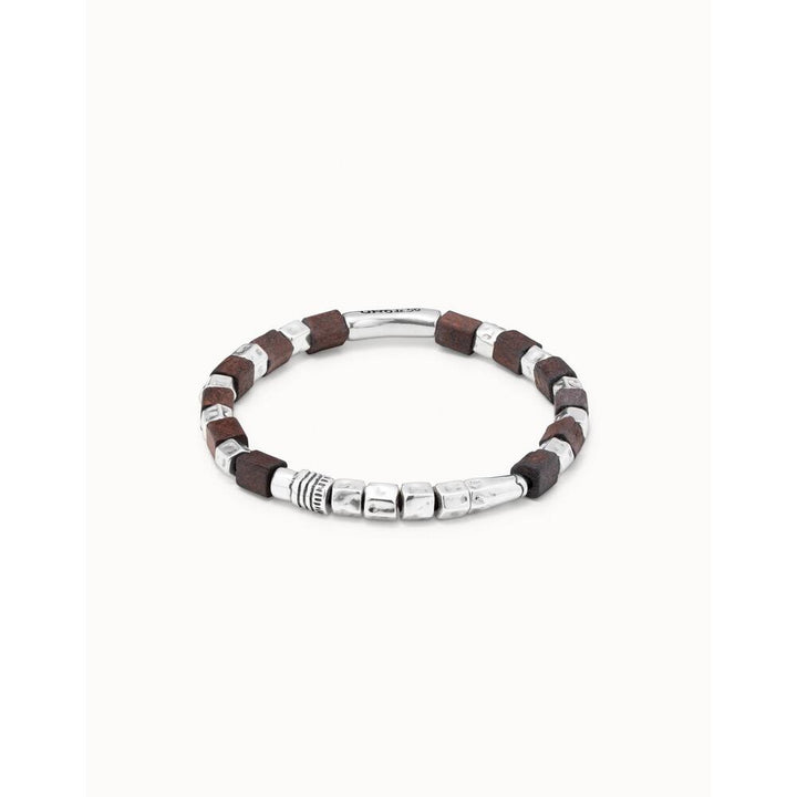 UNOde50 Leather Bracelet With Sterling Silver - Plated Pieces And Wooden Beads - MococoUNOde50PUL1635MARMTL - S/LBracelet