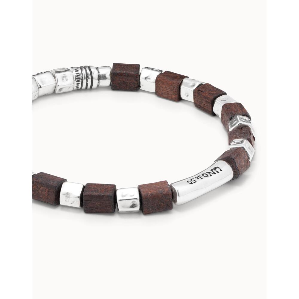 UNOde50 Leather Bracelet With Sterling Silver - Plated Pieces And Wooden Beads - MococoUNOde50PUL1635MARMTL - S/LBracelet