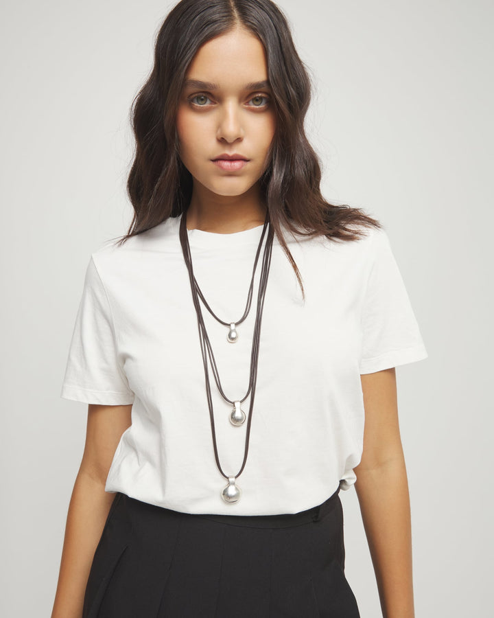 UNOde50 Multi Strand Three Spheres Leather Necklace - MococoUNOde50COL2044MARMTL0U