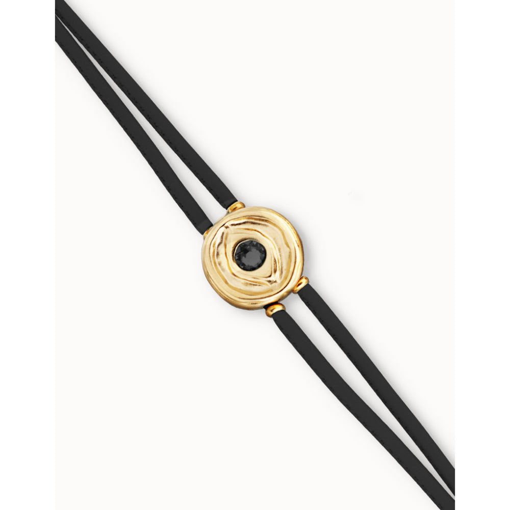 Unode50 NGR Double Black Leather Birthstone Eye Bracelet - MococoUNOde50PUL2601Bracelet