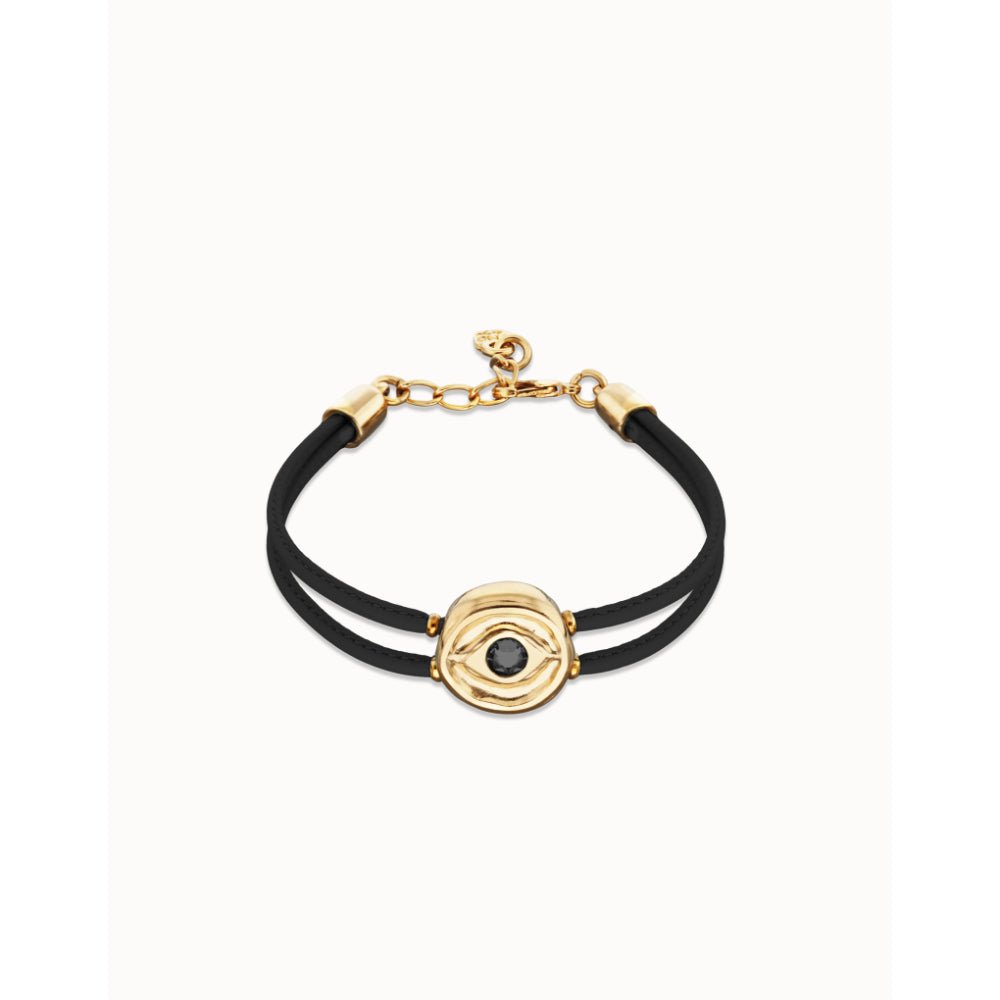 Unode50 NGR Double Black Leather Birthstone Eye Bracelet - MococoUNOde50PUL2601Bracelet