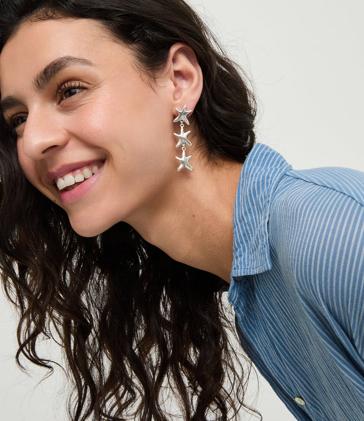 UNOde50 Silver 3 Starfish Long Drop Earrings - MococoUNOde50PEN1086MTL0000U8435795701917Earrings