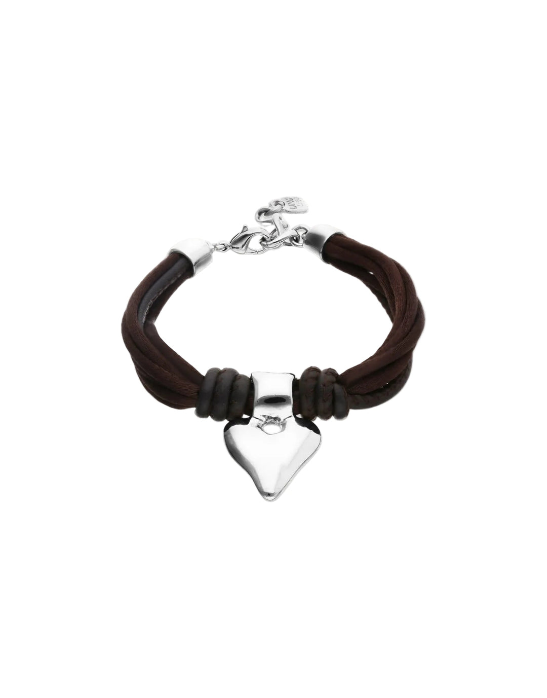 UNOde50 Silver Heart Brown Silk Thread Brown Leather Bracelet - MococoUNOde50PUL2640MARMTL0M8435302499412Bracelets