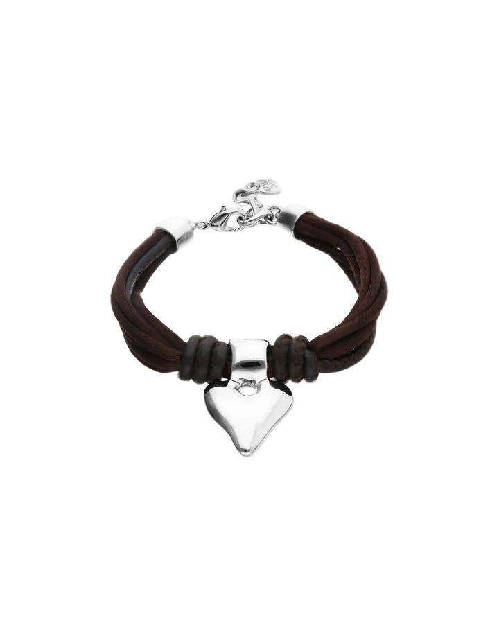 UNOde50 Silver Heart Brown Silk Thread Brown Leather Bracelet - MococoUNOde50PUL2640MARMTL0M8435302499412Bracelets