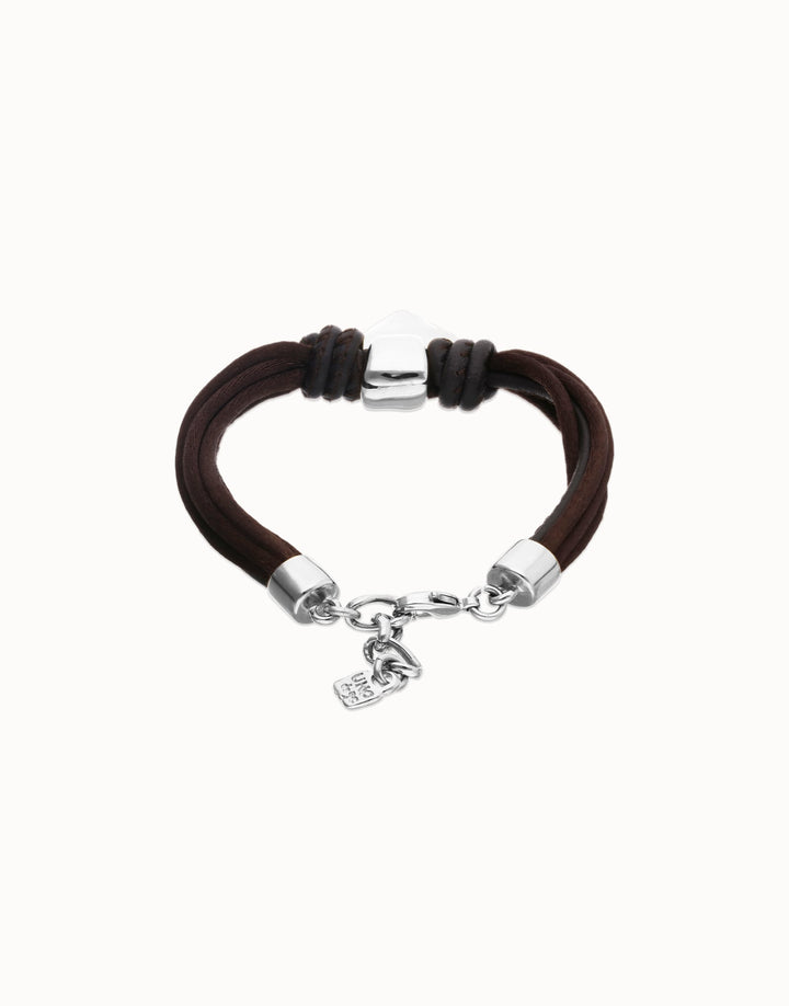 UNOde50 Silver Heart Brown Silk Thread Brown Leather Bracelet - MococoUNOde50PUL2640MARMTL0M8435302499412Bracelets