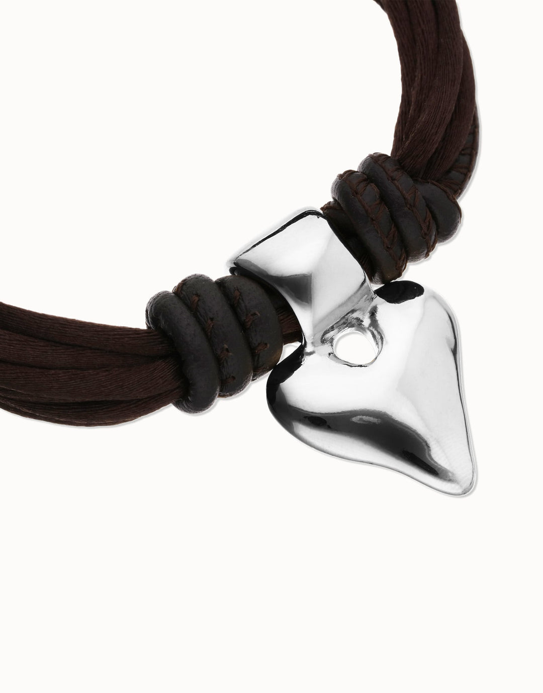 UNOde50 Silver Heart Brown Silk Thread Brown Leather Bracelet - MococoUNOde50PUL2640MARMTL0M8435302499412Bracelets