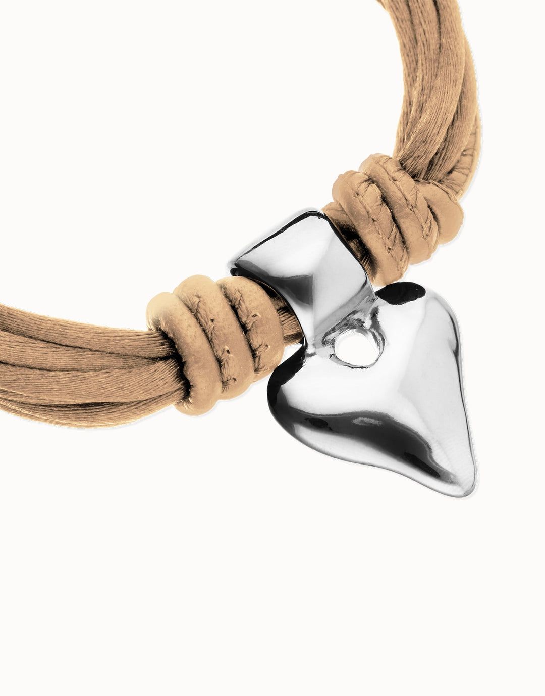 UNOde50 Silver Heart Camel Silk and Leather Bracelet - MococoUNOde50PUL2640CAMMTL0M8435302499405Bracelets