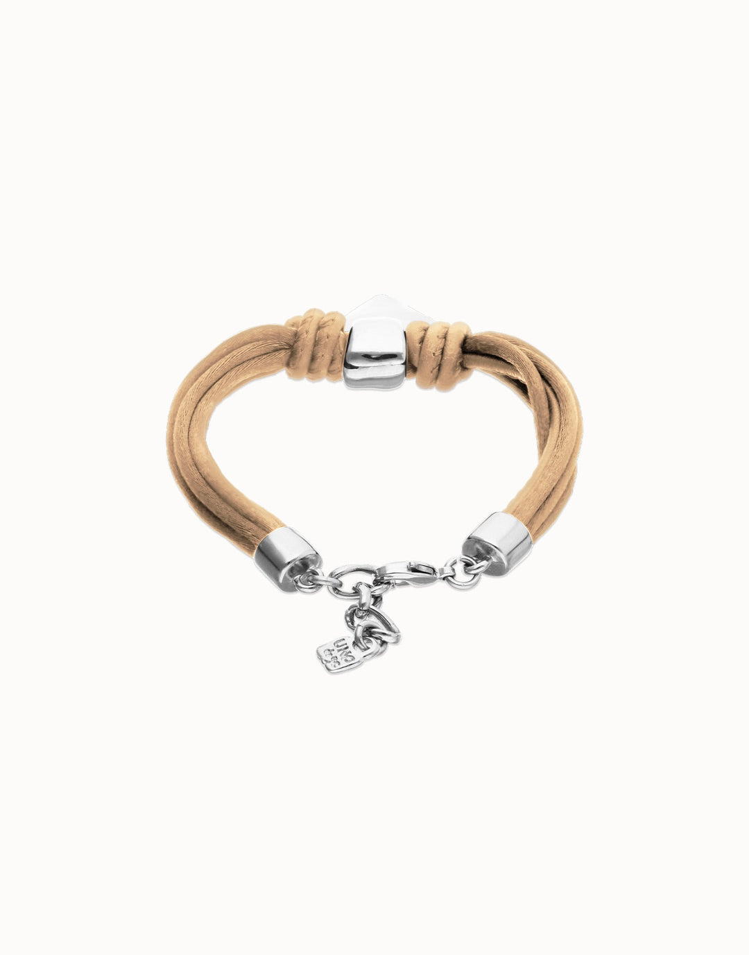 UNOde50 Silver Heart Camel Silk and Leather Bracelet - MococoUNOde50PUL2640CAMMTL0M8435302499405Bracelets