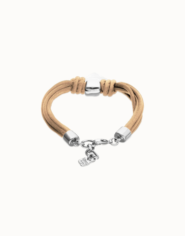 UNOde50 Silver Heart Camel Silk and Leather Bracelet - MococoUNOde50PUL2640CAMMTL0M8435302499405Bracelets