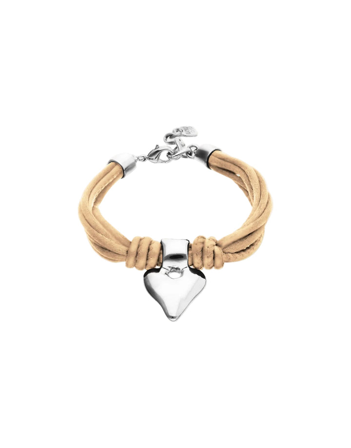 UNOde50 Silver Heart Camel Silk and Leather Bracelet - MococoUNOde50PUL2640CAMMTL0M8435302499405Bracelets