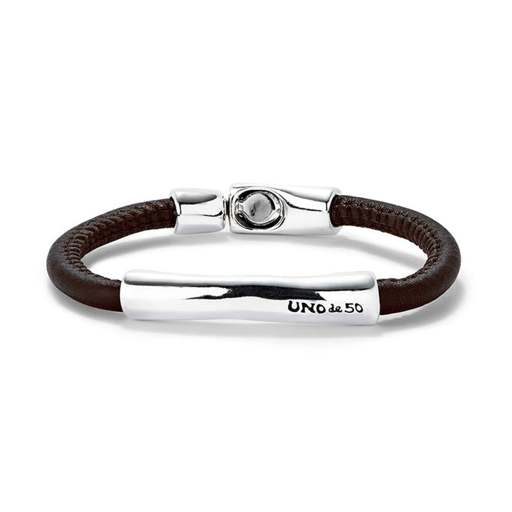Unode50 Silver Metal Alloy Clasp Leather Bracelet - MococoUNOde50PUL2462MARMTL0MBracelets