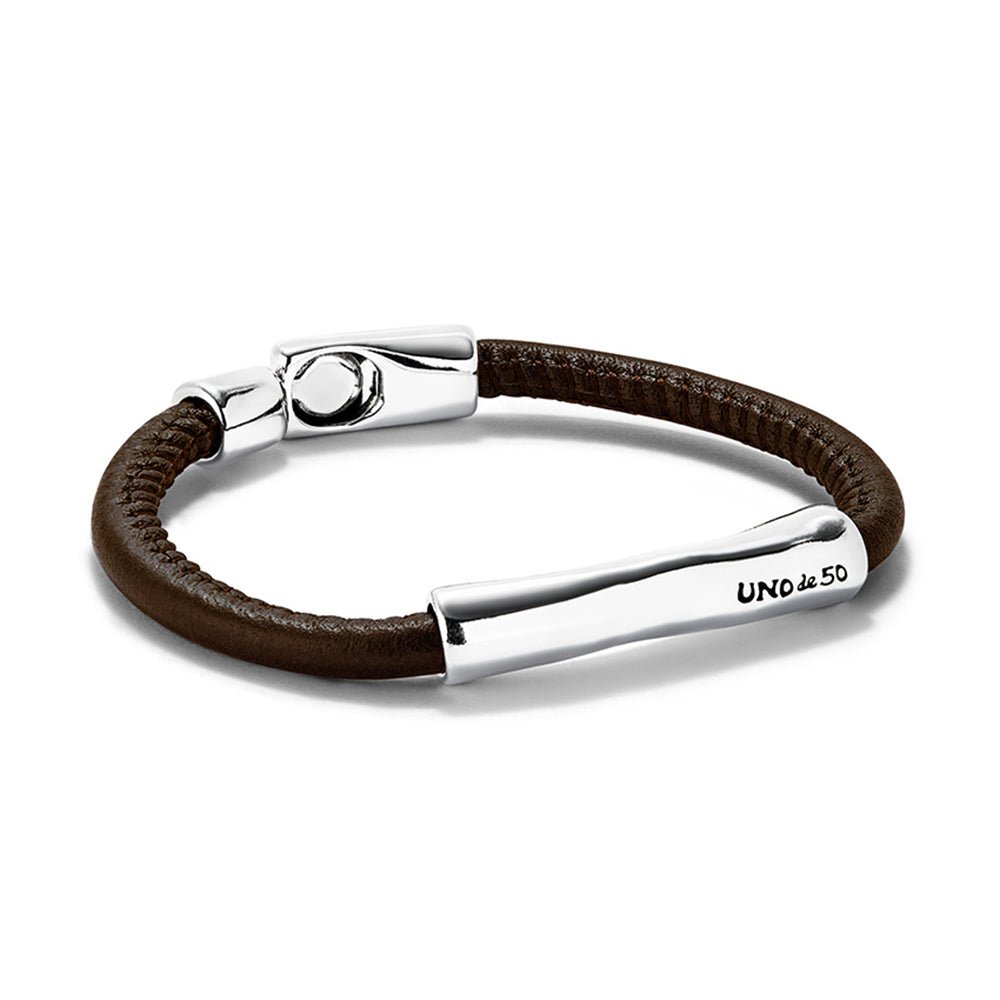 Unode50 Silver Metal Alloy Clasp Leather Bracelet - MococoUNOde50PUL2462MARMTL0MBracelets