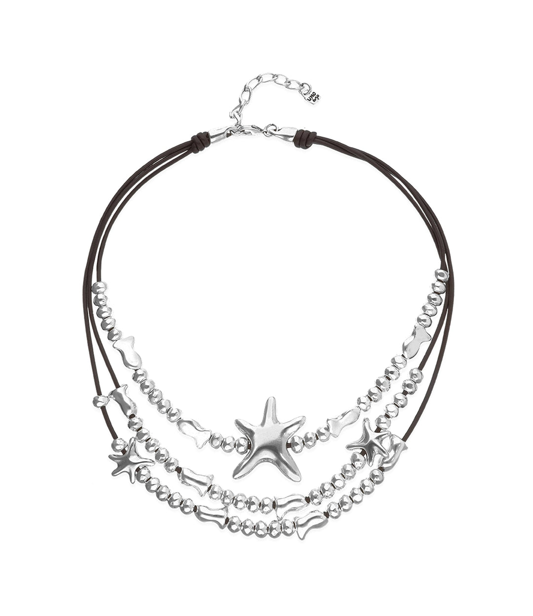 UNOde50 Silver Multi-strand Leather Star Necklace - MococoUNOde50COL2093MARMTL0U8435795701535Necklaces