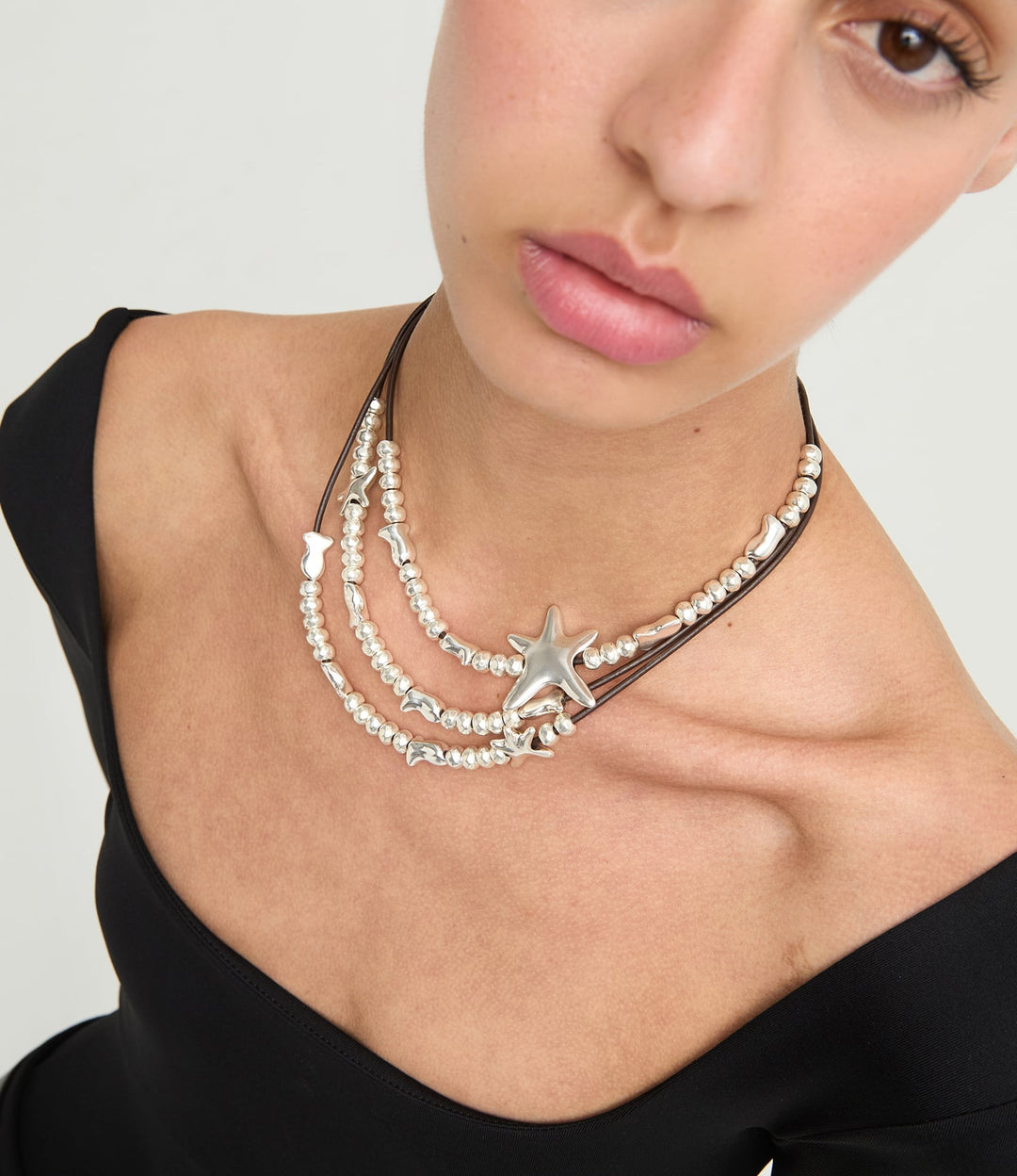 UNOde50 Silver Multi-strand Leather Star Necklace - MococoUNOde50COL2093MARMTL0U8435795701535Necklaces