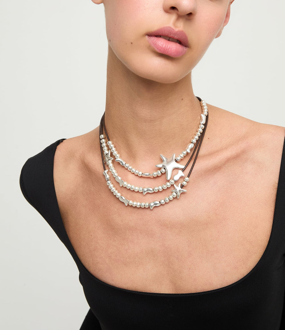 UNOde50 Silver Multi-strand Leather Star Necklace - MococoUNOde50COL2093MARMTL0U8435795701535Necklaces