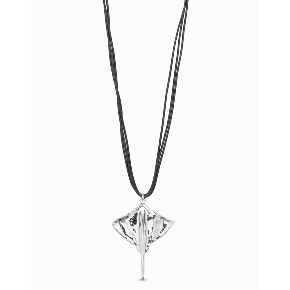 Unode50 Silver Plated Long Leather Pendant with Manta Ray Necklace image