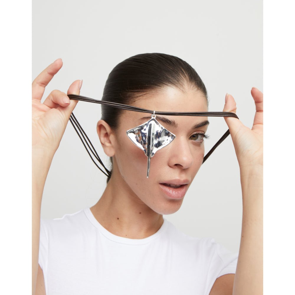 Unode50 Silver Plated Long Leather Pendant with Manta Ray Necklace - MococoUNOde50COL1929-UNecklace