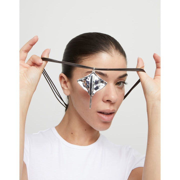 Unode50 Silver Plated Long Leather Pendant with Manta Ray Necklace - MococoUNOde50COL1929-UNecklace