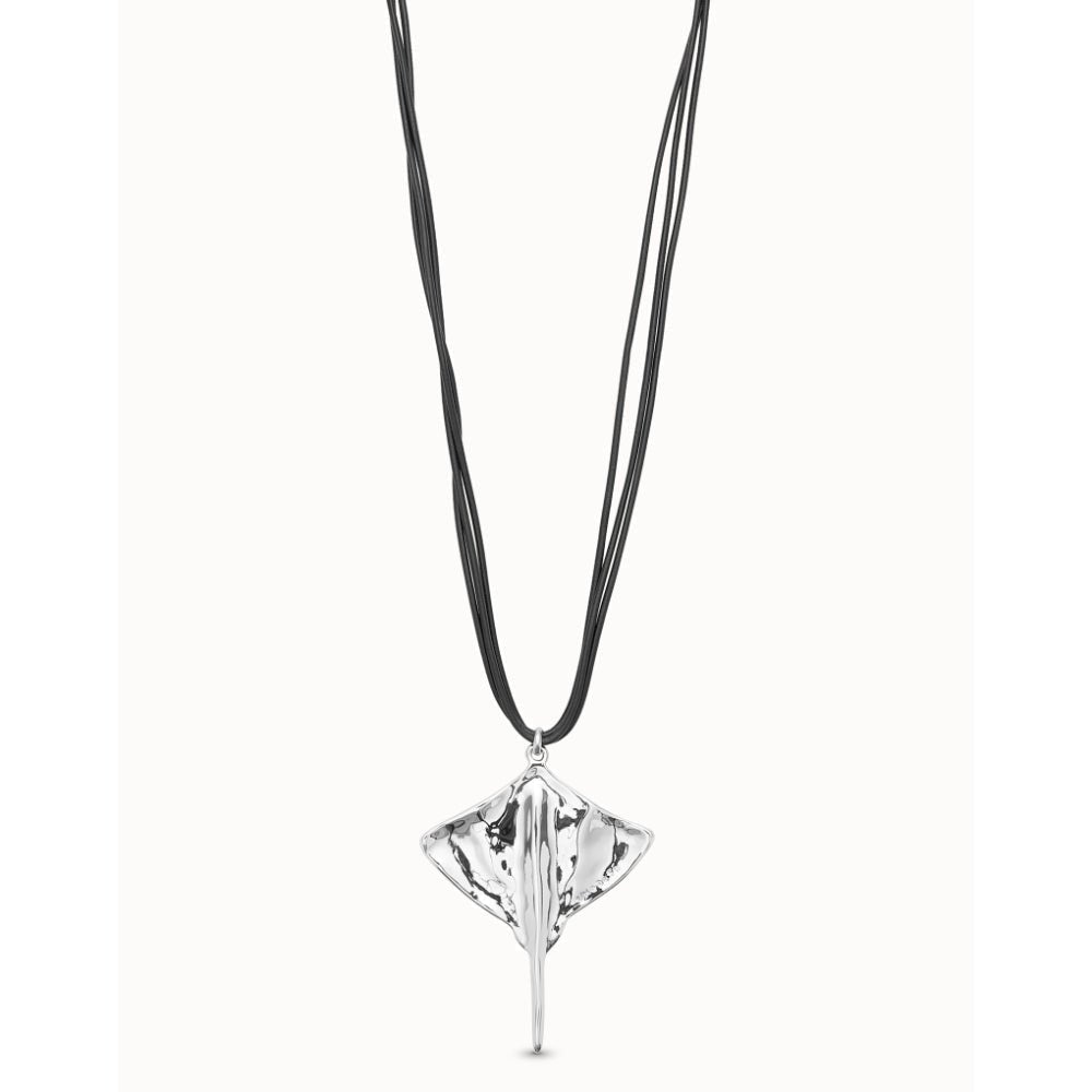 Unode50 Silver Plated Long Leather Pendant with Manta Ray Necklace - MococoUNOde50COL1929-UNecklaces