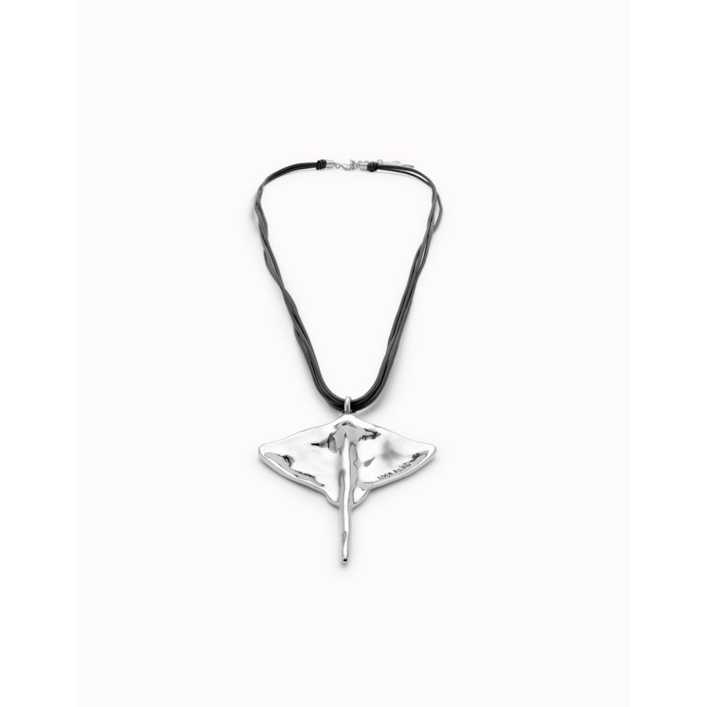 Unode50 Silver Plated Long Leather Pendant with Manta Ray Necklace - MococoUNOde50COL1929-UNecklaces