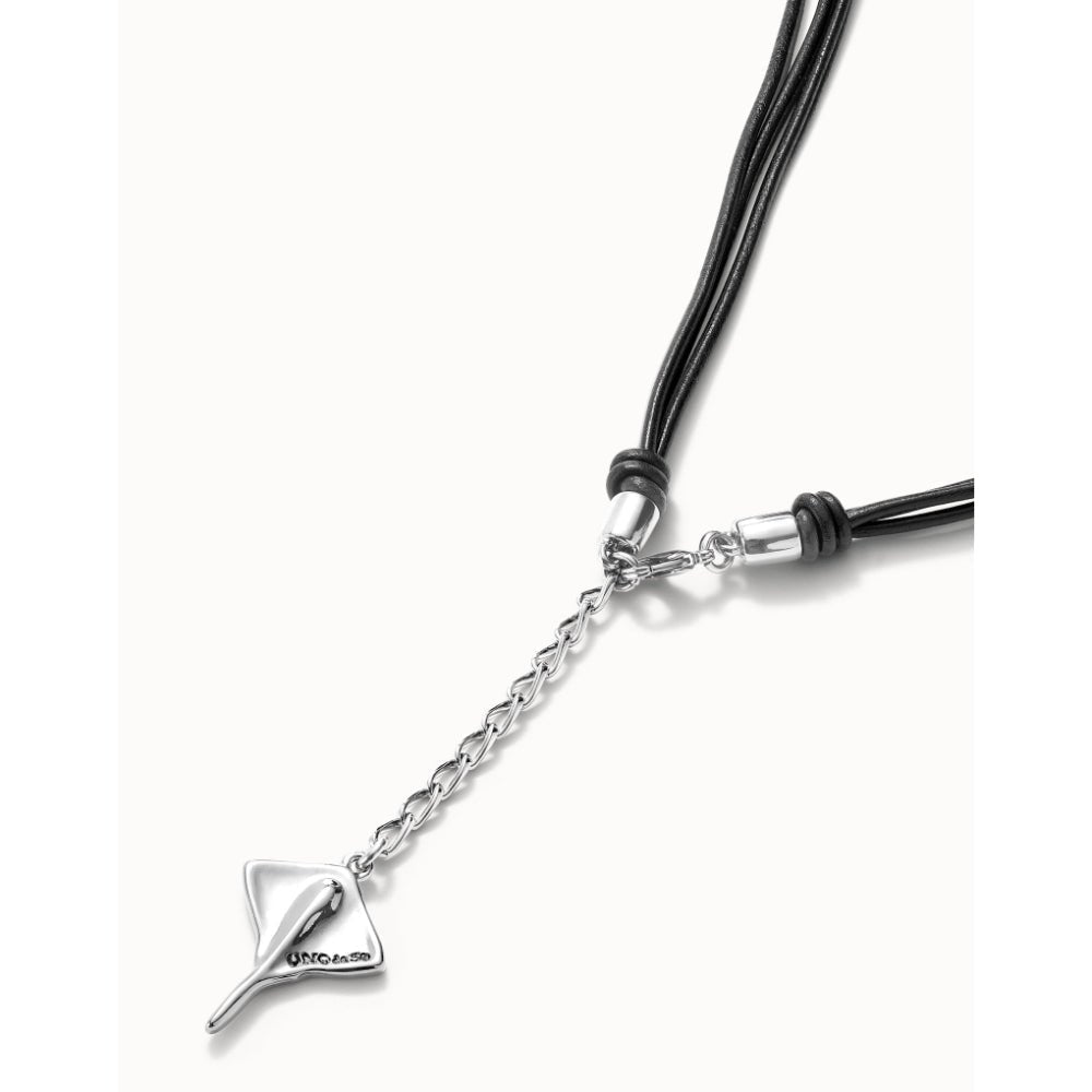 Unode50 Silver Plated Long Leather Pendant with Manta Ray Necklace - MococoUNOde50COL1929-UNecklaces